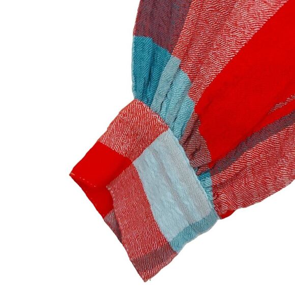 Anthropologie Pilcro Breeze Plaid Blouse Womens XS Red Blue Button Raglan Sleeve - Picture 8 of 12